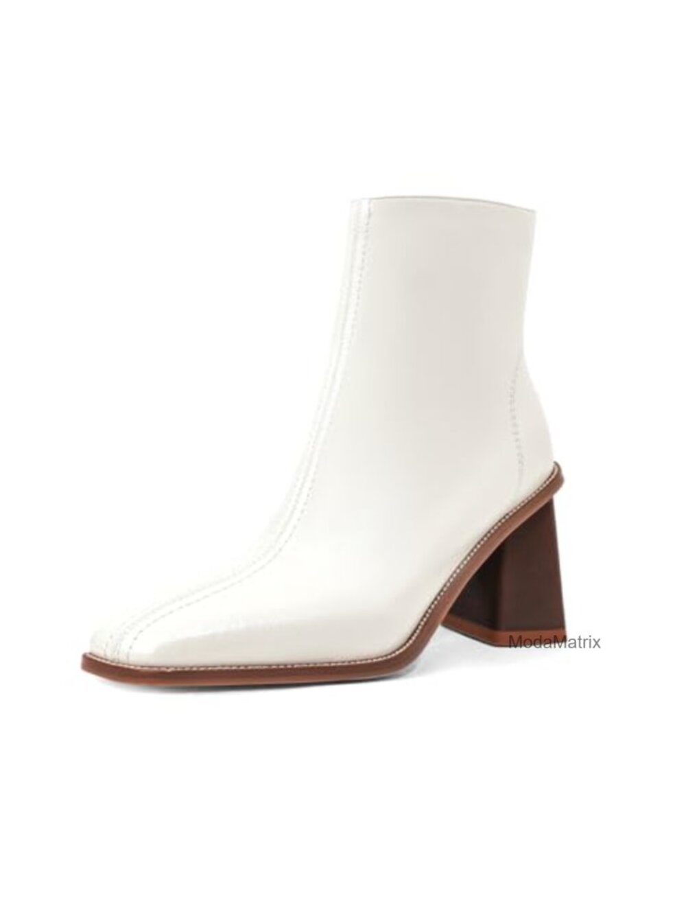 Women's Chunky Mid Heel Ankle Boots Square Pointed Toe Side Zipper Faux Leather